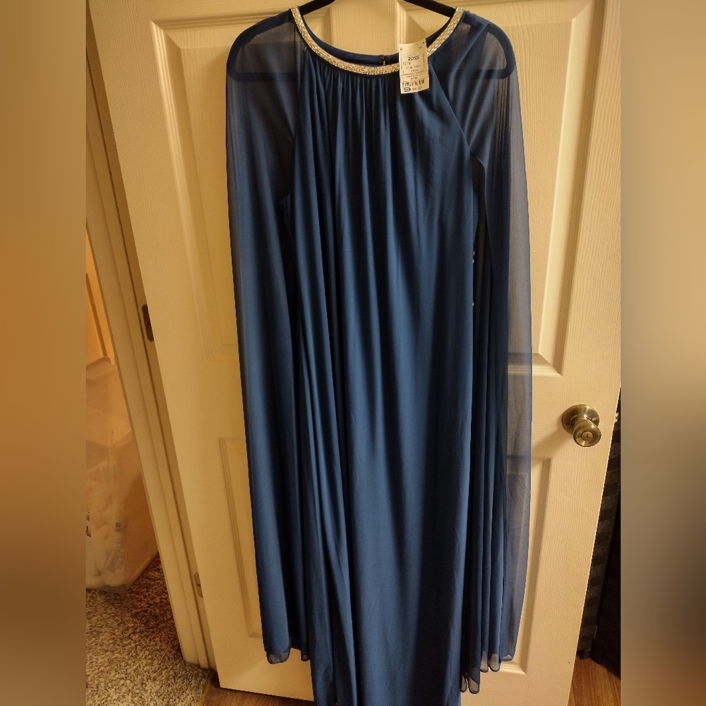 Misses Long gown with attached sheer overlay